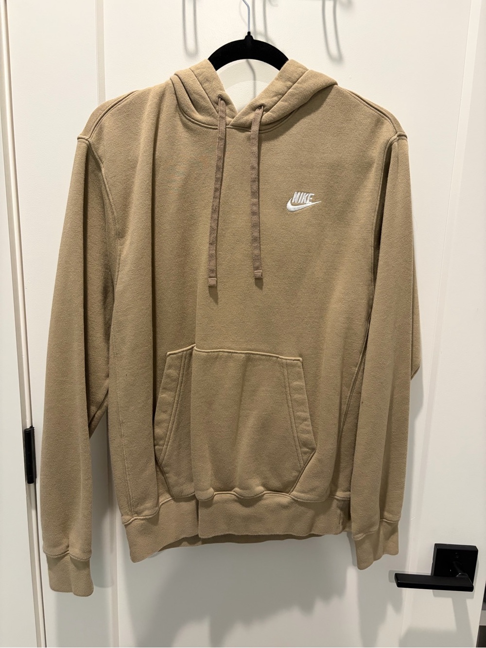 Nike Men’s Khaki Pullover Hoodie with White Swoosh